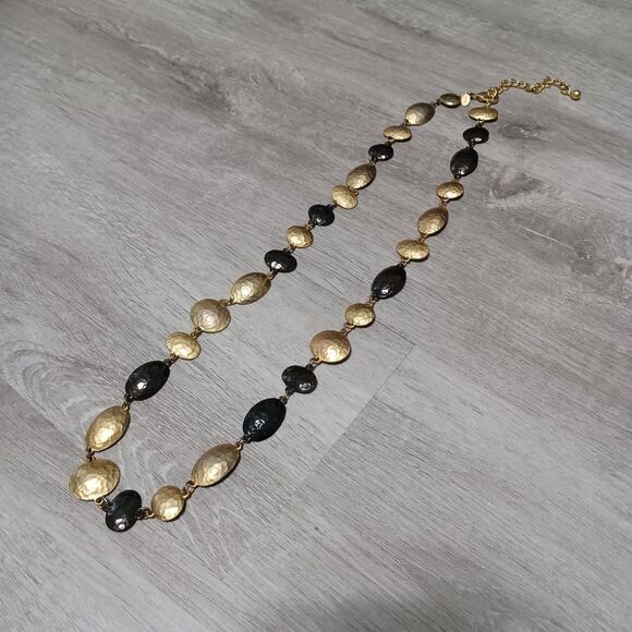 CHICO'S Black and Gold-Toned Textured Statement Necklace, 32" - Picture 2 of 4